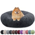 bluzelle Dog Bed for Small Dogs & Cats, 60CM Donut Dog Bed Washable, Round Plush Dog Pillow Fluffy Cat Bed Cat Pillow, Calming Pet Mattress Soft Pad Comfort No-Skid, Color:Dark Grey