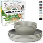 Grow Forward Premium Wheat Straw Plates and Bowls Sets - 8 Unbreakable Microwave Safe Dishes - Reusable Wheat Straw Dinnerware Sets - Plastic Plates and Bowls Alternative for Camping, RV - Feather