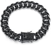 Halukakah Gold Chain for Men Iced Out,14MM Rhodium Black Plated Diamond Cuban Link Chain Bracelet 8.7",Lab Dimaonds Prong Set,Gift for Him