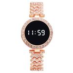 SWADESI STUFF Metal Rose Gold Led Digital Watch With Rhinestone Bracelet For Stylish Girls & Womens (Round)