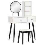 HOMCOM Vanity Set, Makeup Dressing Table Set with Stool, Wood Vanity Desk with Mirror, Storage Drawers and Shelf for Bedroom, White and Black