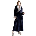 Women Long Robes Soft Fleece Winter Warm Housecoats Womens Bathrobe Dressing Gown Sleepwear Pajamas Top Navy Blue