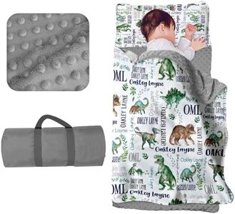 Custom Toddler Nap Mat for Preschool - Personalized Name Kids Nap Mats for Daycare Kindergarten Boys Sleeping Bag with Pillow Blanket Set, Thick Padded Easy Roll Up Green Dino 2