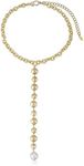 Ettika Lariat Necklace For Women. Y Necklace For Women. Deep Drop Freshwater Pearl Lariat Necklace. 18k Gold Plated Chain