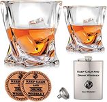 Vaci Crystal Whiskey Glasses – Set of 2 Bourbon Glasses, Tumblers for Drinking Scotch, Cognac, Irish Whisky, Large 10oz Premium Lead-Free with Stainless Steel Flasks, Cups, Luxury Gift Box