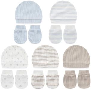 falianni Cute Baby Girl Hats Mittens Set 10-Pack New Born Boy Caps Gloves Suit 0-6 Months Infant Accessories Beige