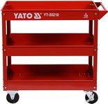 Yato YT-55210 3 Trays Tool Cart|Load Capacity 130kg|Made of Steel|4 Wheels|2 Swivel with Brakes|Heavy Duty Workshop Trolley|Industrial Tools|Three Level Shelves Trolley