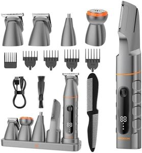 MAXGROOM Manscape All-in-One Body & Pubic Hair Trimmer for Men, No-Nick Groin & Ball Shaver, Waterproof Mens Electric Grooming Kit with LED Display, USB Rechargeable (Grey)