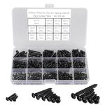 FandWay 625Pcs M2 M3 M4 Phillips Pan Head Self-Tapping Screws, Carbon Steel Round Head Tapping Screws,Black Wood Screws Assortment Set with Storage Box.