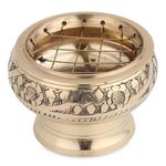 Dokchan Golden Handcrafted Charcoal Incense Burner Sambrani Dhoop 30Ml Capacity Dhoop Dani Holder