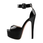 MissHeel Women's Stiletto High Heeled Peep Toe Court Shoes Buckle Strappy Fashion Mary Jane Platform Pumps Black Heel Size 12