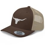 RIVEMUG Texas Western Trucker Hat Longhorn Country Hat Rodeo Cowboy Farm Ranch Embroidered Snapback Baseball Cap Men Women, Brown/ Khaki, One Size