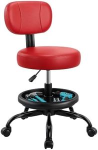 Rolling Garage Mechanic Shop Stool with Backrest, Height Adjustable Heavy Duty Swivel Task Chair with Footrest & Storage Tray, Mobile Workshop Stool for Auto Repair, Salon, Lab, Tattoo Shop (Red)