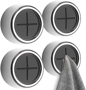 Eiqer 4 Pack Kitchen Towel Holder, Self Adhesive Wall Dish Towel Hook, Round Wall Mount Towel Holder for Bathroom, Kitchen and Home, Wall, Cabinet, Garage, No Drilling Required