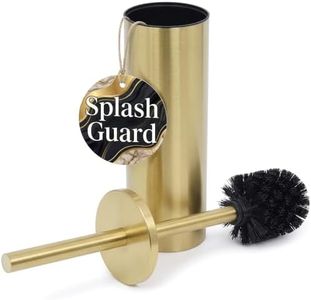 Gold Toilet Brush and Holder Set - Brushed Stainless Steel Gold Toilet Bowl Brush and Holder with Replaceable Head, Removable Inner Bowl, and Splash Protection - Dense Bristles for Thorough Cleaning