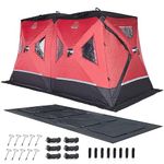 DEERFAMY Double-Room Ice Fishing Shelter, 6-8 Person Ice Fishing Tent 3-Layer Cotton Filled, Pop up Ice Shanty Insulated Tent with Carrying Bag, Floor Mat, Extra Mesh Bags, 10 Ice Anchors, Red