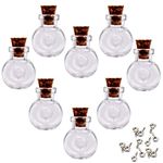 LEFV Mini Cork Top Glass Bottle Vial Charm 1 Inch - 12pcs Clear Bottles with Corks and 12pcs Eye Screws - Miniature Empty Sample Jars Message Bottle Small Tiny Size Pendant (Wine Bottle)