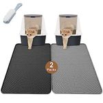 Odoland 2PCS Cat Litter Mats Litter Trapping Mat, 53x38cm Pet Litter Tray Mat Silicone Litter Box Mat Scatter Control, Waterproof Non-Slip Cat Litter Catcher Mat - Grey & Black