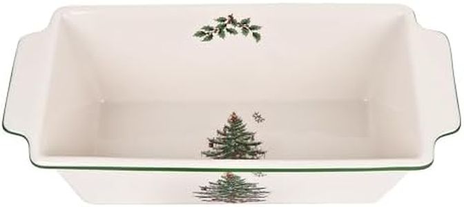 Spode Christmas Tree Loaf Pan - Non-Stick Earthenware Bread Pan for Baking, Holiday Bakeware, Banana Bread, Meatloaf, Pound Cake, Dishwasher and Oven Safe (11.75" x 5.5")