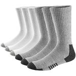 Ueither Men's Comfortable Cotton Cushioned Performance Crew Socks 6 Packs (5-9.5, White/Gray (3 Pairs Each))