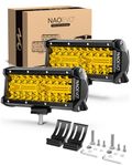 NAOEVO 7 inch LED Light Bar, 240W 24,000LM Offroad Fog/Driving Lights LED Pods with Spot Flood Combo Beam, Waterproof LED Work Lights for Truck Boat UTV ATV, 2 Pack (Yellow)