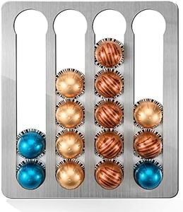 CusieryMax Coffee Pod Holder for Nespresso Vertuo Pods, Stainless Steel Adhesive Capsule Organizer for Vertuoline, Suitable for Mount Under Canbinet or On Wall Vertically or Horizontally（Adhesive）