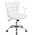 Yaheetech Mid-Back Faux Leather Office Task Chair with Detachable Padded Armrests Wide Seat Cushion Desk Computer Chair Vanity Task Chair for Office,Study,Living Room White