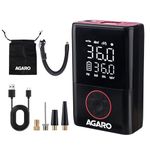AGARO Regal New Portable Tyre Inflator for Cars & Bikes, 18L/min of Airflow, Upto 150 PSI, 4000 mAh (2 * 2000) Batteries, LED Flash Light, Rechargeable Type C Port, Digital Display, Multiple Nozzles
