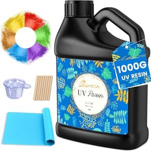 Bsrezn 1000g Résine UV en Vrac, Resine Epoxy UV avec 6 Couleurs de Poudre de Mica, Resine UV pour Bijoux Faible Viscosité & Durcissement Rapide, de Moulage et de Revêtement, de Bricolage