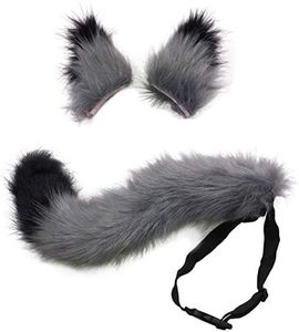 HAOAN Faux Fur Cat Fox Wolf Furry Tail and Clip Ears for Halloween Party Costume Accessories