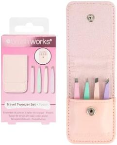 Brushworks Travel Tweezer Set (Pastels) – 4 Mini Stainless Steel Eyebrow Tweezers with Travel Case | Precision Hair Removal Kit | Vegan & Cruelty-Free