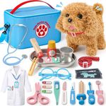 Doctors Set for Kids Wooden Vet Kit with Electronic Pet Toy Dog Doctor Costume Medical Bags Interactive Plush Puppy Dog Walking Barking Pretend Role Play Toys Gifts for Boys Toddler 3 4 5 6 Year Old