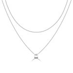 PAVOI 14K Gold Plated Layering Necklaces | Stylish Minimalist Design Pendant Necklaces | Bar, Lotus, Disc, Dog Tag, Horizontal Bar Pendants for Women, White Gold, Cubic Zirconia