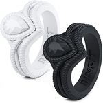 Rinfit Silicone Rings for Women - Silicone Ring Women - Rubber Wedding Rings For Women - Silicone Wedding Bands Women - Pear Diamond Collection - White & Black Rings - Size 7