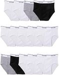 Fruit of the Loom Big Tag Free Cotton Briefs (Assorted Colors), Boys – 14 Pack – Black/White/Grey, Medium