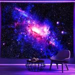 Psyhilar Black Light Posters for Adults, Galaxy Blacklight Tapestry Trippy Space Wall Star Purple UV Reactive Tapestry for Bedroom (79 x 59 Inches)