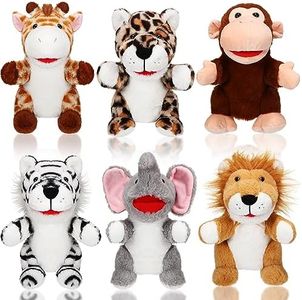 Lenwen 6 Pcs Christmas Hand Puppets for Kids with Working Mouth 10 Inches Plush Animal Hand Puppets Bulk Toddler Animal Plush Toys for Adults Halloween Xmas Birthday Party Favors Gifts(Forest Animal)