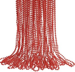 HOOSUN 30 Pack Red Beads Necklaces Bulk,Christmas Beads Necklaces Party Favors,Mardi Gras Beads Necklaces for Party,School Event,Parade Throw,Christmas Outfits Accessories for Women Kids