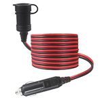 Vehicle Cigarette Lighter Extension Cord - 12FT / 3.6m Male Plug To Female Socket 16AWG Fused Extension Cable With Led Lights 12V 24V Auto Power For Car Tire Inflator Cleaner, Air Compressor Pump