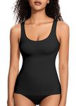 ONEW Shapewear Tank Tops For Women Tummy Control Compression Camisole Square Neck Body Shaper Tanks,Black,Medium