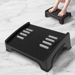 Techhark® Ergonomic Under Desk Foot Rest with Massage Rollers, 40 x 29 x 12.3 cm, Anti-Slip Design, Black, Plastic