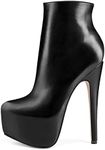 JOY IN LOVE Women's Platform Ankle Boots Zipper High Heels Shoes Short Booties, Black Pu, 8.5