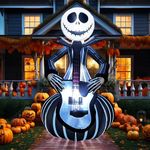 6 FT Halloween Inflatables Decoration, Blow Up Yard Decorations with Skull Guitar, Spooky Face Scary Halloween Party Decorations, Built-in LED for Outdoor Inflatable Garden, and Lawn