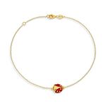 Red Ladybug Garden Charm Anklet Link Ankle Bracelet For Women 14K Gold Plated .925 Sterling Silver Adjustable 9 To 10 Inch With Extender