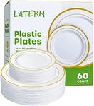 LATERN 60Pcs Multi-Use Gold Plastic Dinnerware Set, 30Pcs 26cm Dinner Plates + 30Pcs 19cm Salad Plates, Reusable Plastic Plates for 30 Guests Wedding Anniversary Garden Dessert Party
