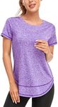 Abrooical Activewear for Women Loose Workout Tops for Women Short Sleeve Gym Shirts for Women Purple Small