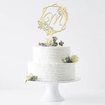 BESTORLOVE Rustic Wedding Cake Topper, Initials M Cake Topper, Monogram M Cake Topper, Wreath Letter M Cake Topper, Mirror Gold Engagement Anniversary Festival Party Cake Decor