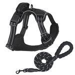 No Pull Dog Harness for Small Medium Large Dogs Adjustable Reflective Pet Vest with Front clip Handle Padded dog harness and lead set best for outdoor Training and walking Black S