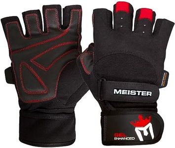 Meister Wrist Wrap Weight Lifting Gloves w/Gel Padding - Black/Red - Medium