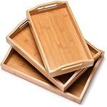 Prosumer's Choice Bamboo Serving Tray with Handles, Set of 3-34x20x6.5cm- S,37x25x6.5cm- M, 41x28x6.5cm- L - Coffee Table Wooden Trays for Home, Restaurant - Nesting Food Tray for Breakfast in Bed